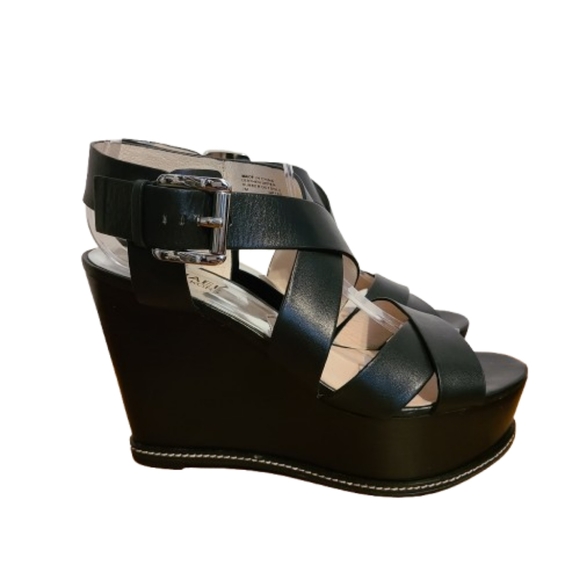 Michael Kors Strappy Wedge Sandals Size 7 Black Open Toe - Picture 3 of 13